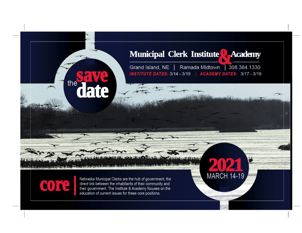 This print piece was mailed in October, 2020 to city and county clerks in the state of Nebraska through UNO's professional programs series. 
